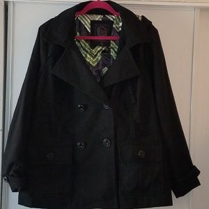 3X black hooded pea coat